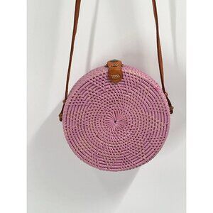 Street Level Pink Rattan Circle Purse Bag Boho Coastal Festival